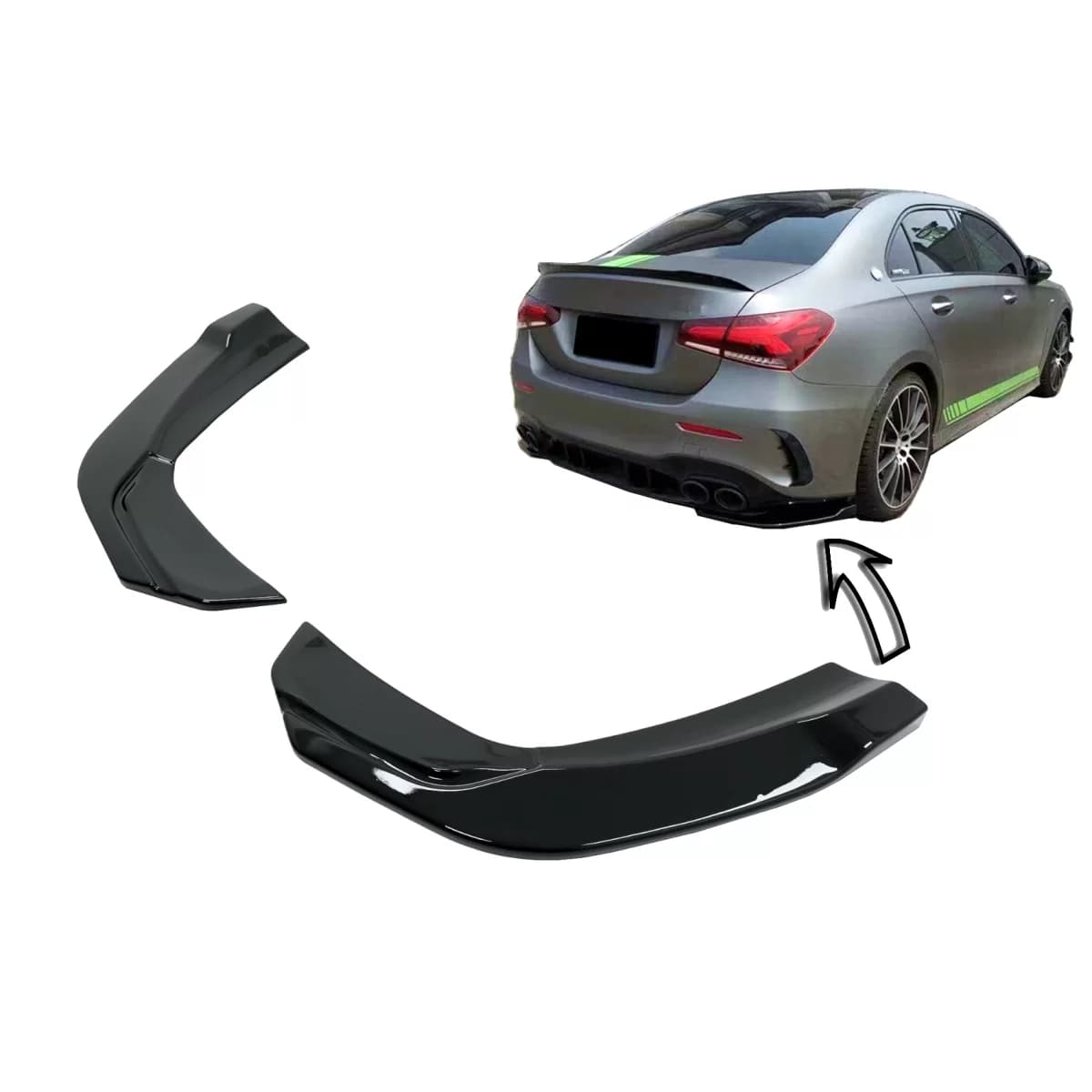 Rear Bumper Side Splitters Fins suitable for Mercedes A-Class V177 A35 Sedan (2018-Up) Piano Black