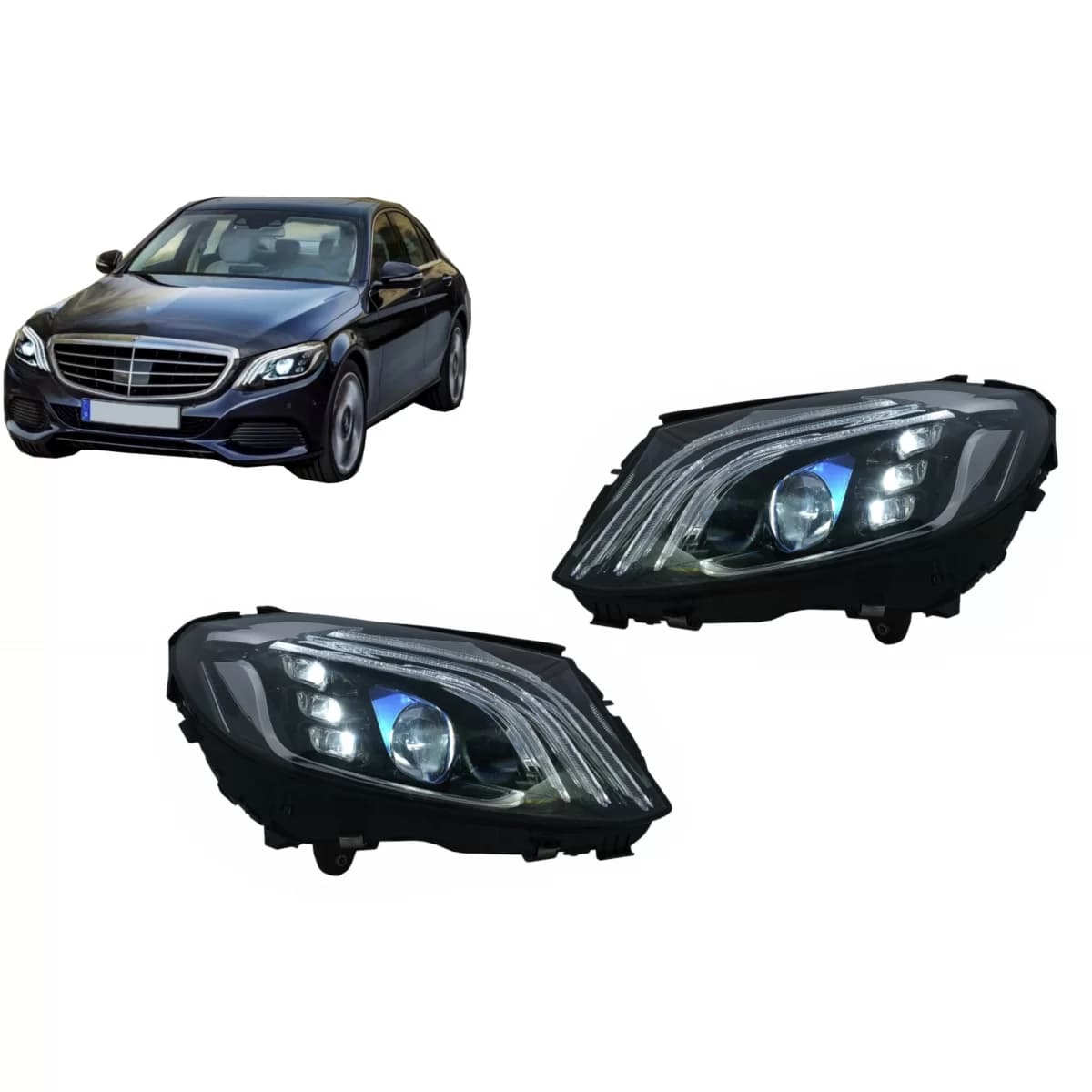 Full LED Headlights suitable for Mercedes C-Class W205 S205 (2014-2020) LHD W222 Design