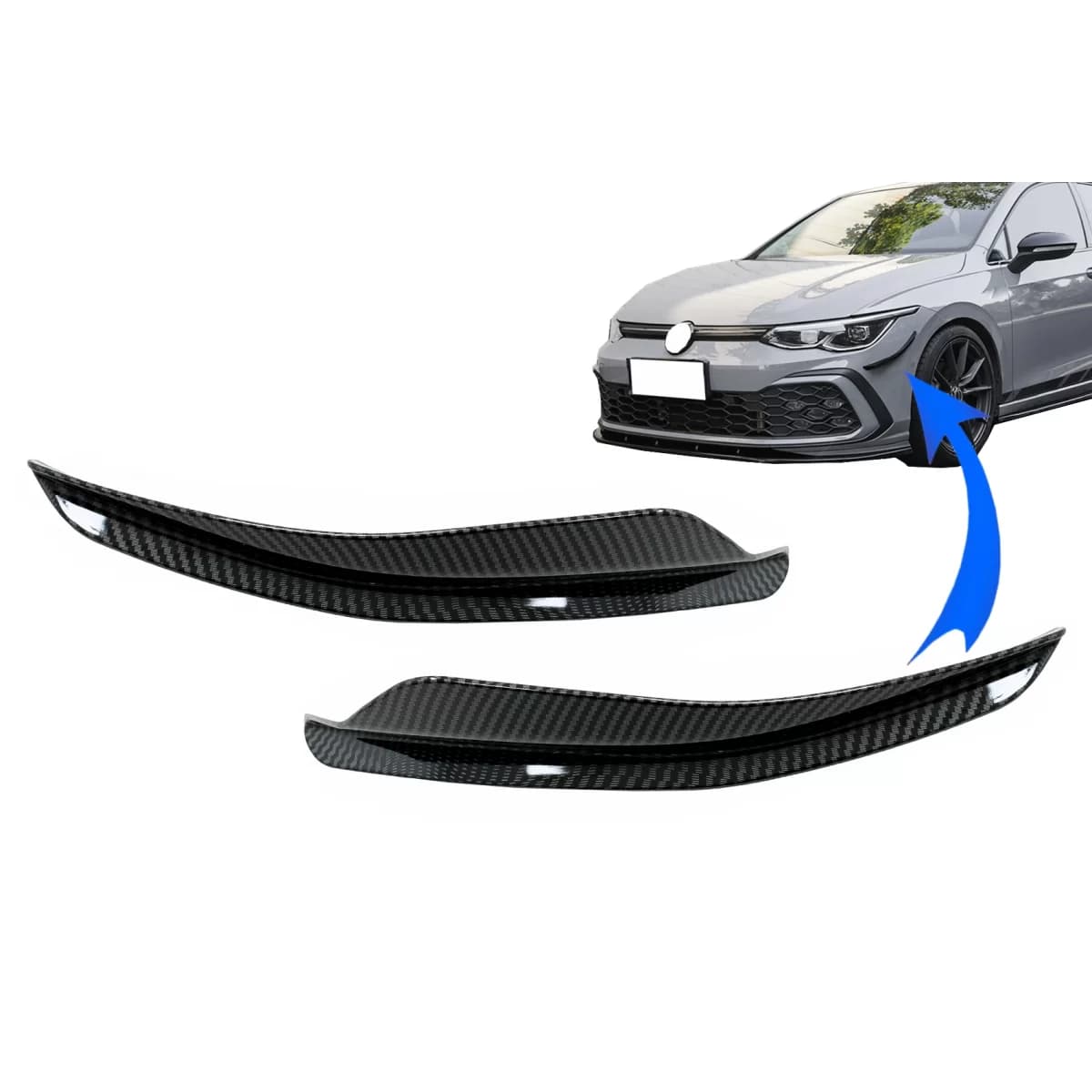 Front Bumper Side Fins Flaps suitable for VW Golf 8 Mk8 MQB GTI R-Line (2020-Up) Carbon Look