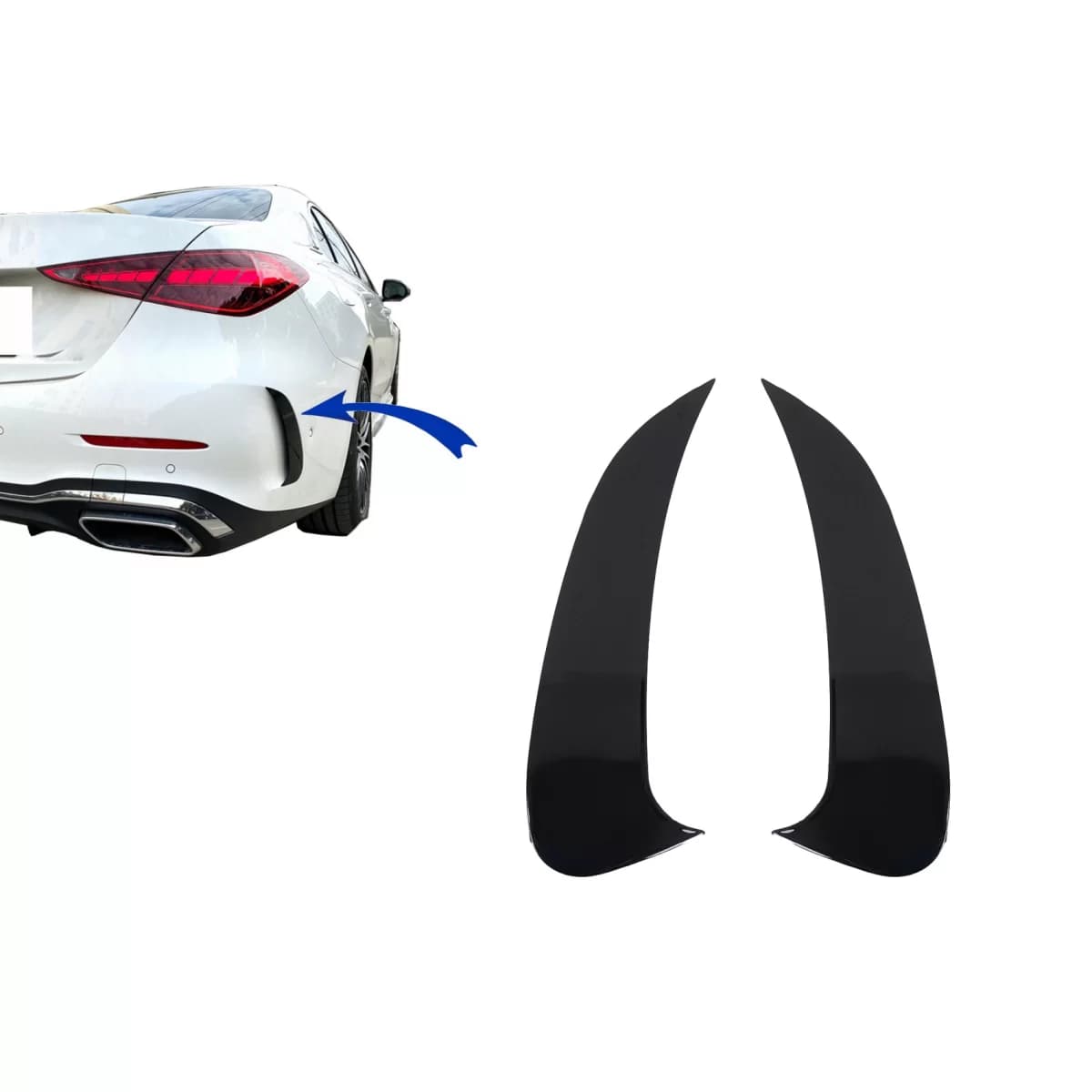 Rear Bumper Side Fins Flaps suitable for Mercedes C Class W206 Sport Line (2021-Up) Piano Black