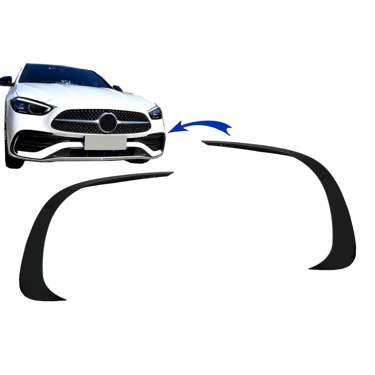 Front Bumper Splitters Fins Aero suitable for Mercedes C Class W206 Sport Line (2021-Up) Piano Black