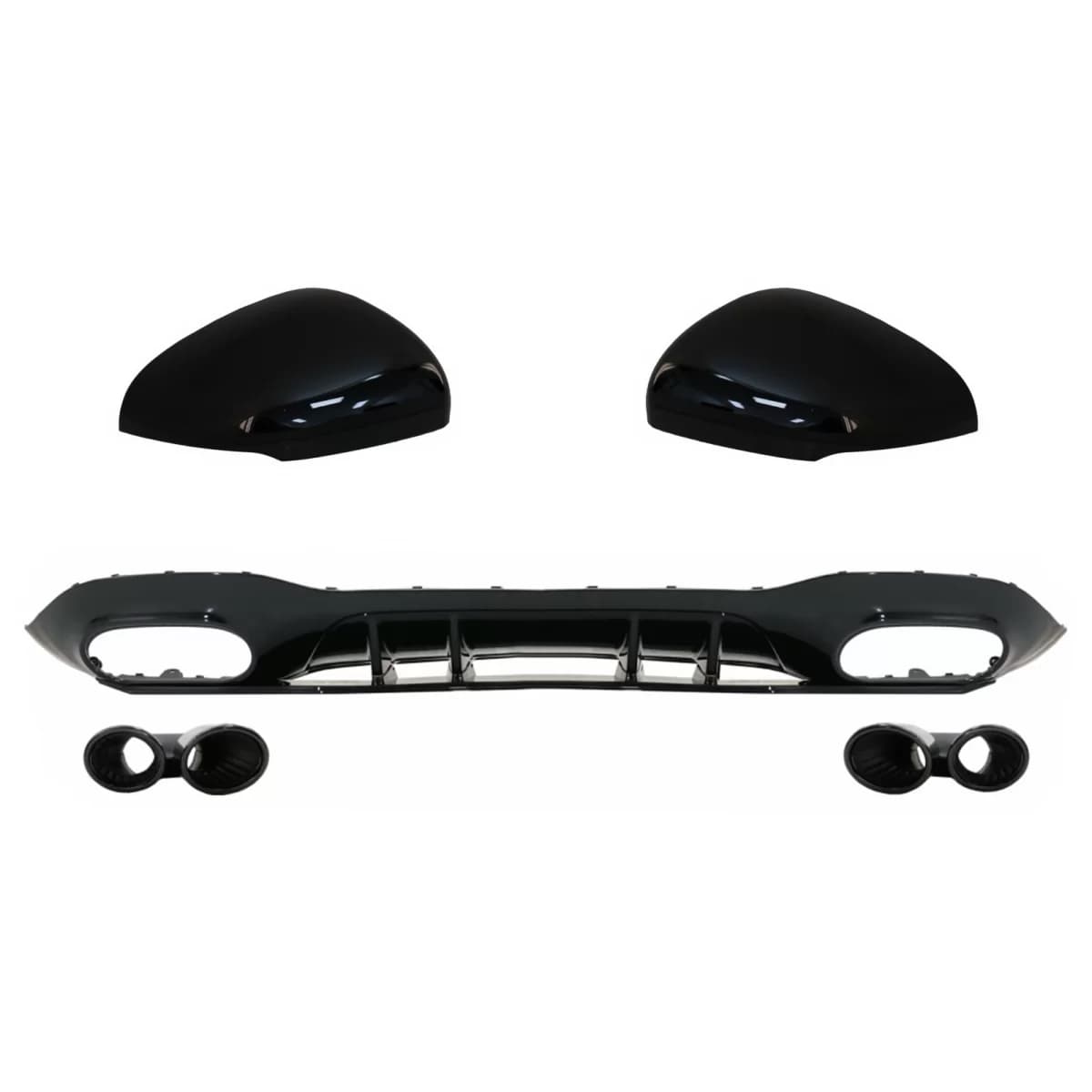 Rear Bumper Valance Diffuser with Black Exhaust Tips and Mirror Cover suitable for Mercedes A-Class V177 Hatchback (05.2018-2022)