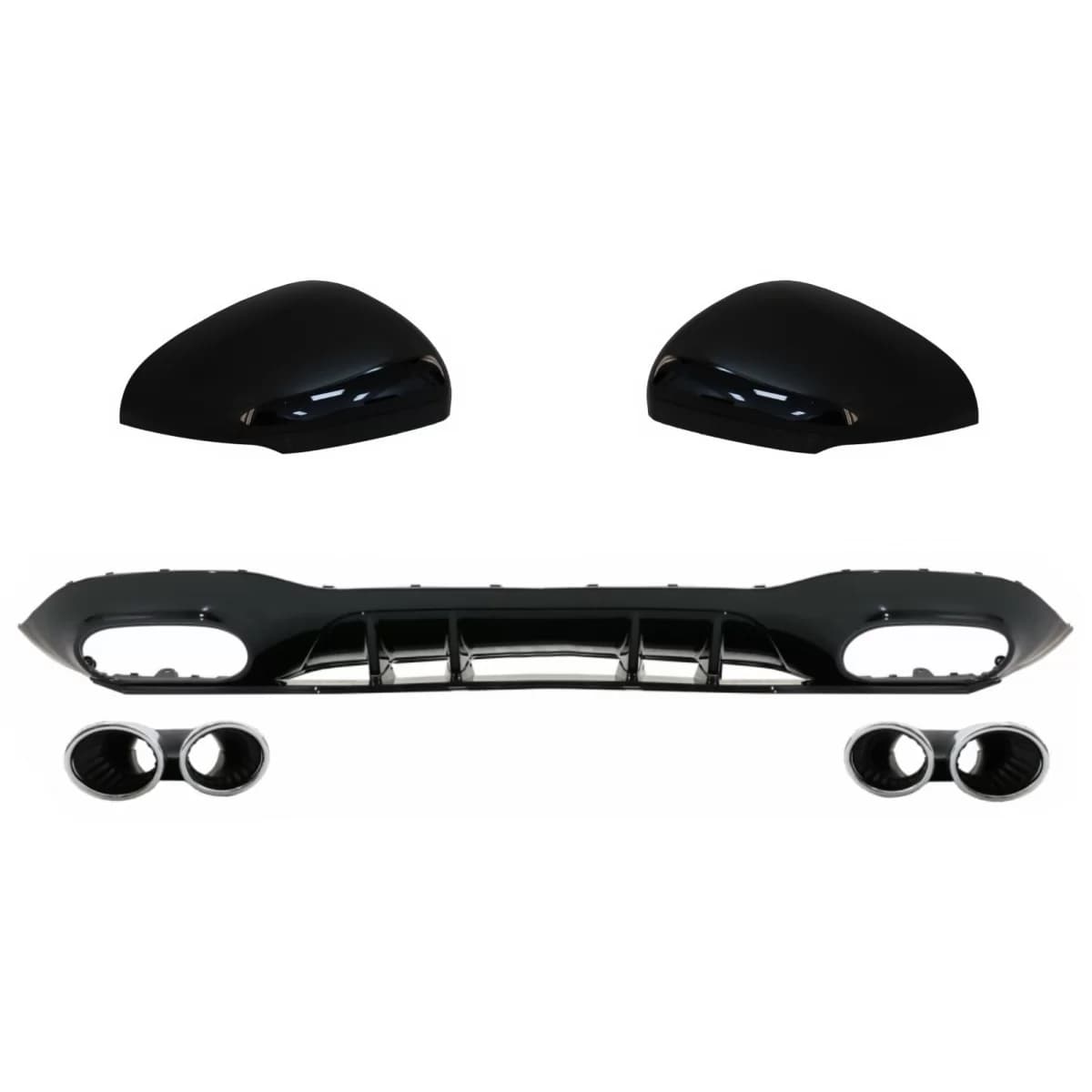 Rear Bumper Diffuser with Chrome Exhaust and Mirror Covers suitable for Mercedes A-Class W177 Hatchback (05.2018-2022)