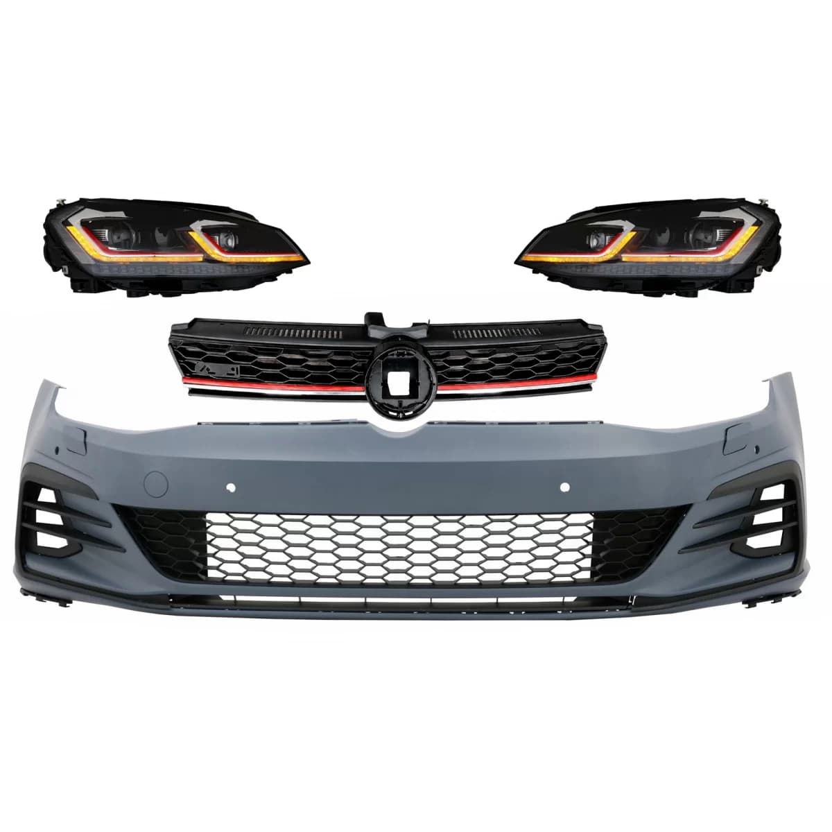 Front Bumper suitable for VW Golf VII 7 (2013-2017) with LED Headlights Sequential Dynamic Turning Lights 7.5 GTI Design