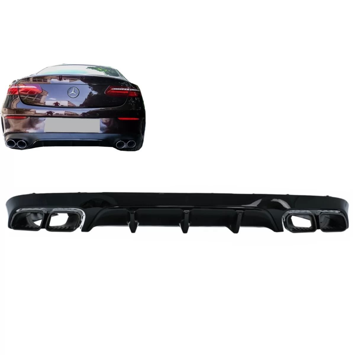 Rear Diffuser with Exhaust Tips suitable for Mercedes E-Class C238 A238 AMG Sport Line Coupe Cabrio (2016-2019) E63 Night Package Design