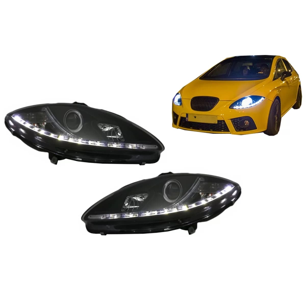 LED DRL Headlights suitable for Seat Leon Altea Toledo (06.2005-2009) Black