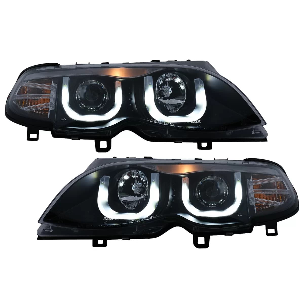 U LED Angel Eyes Headlights suitable for BMW 3 Series E46 Facelift Limousine Touring (2001-2005) Black