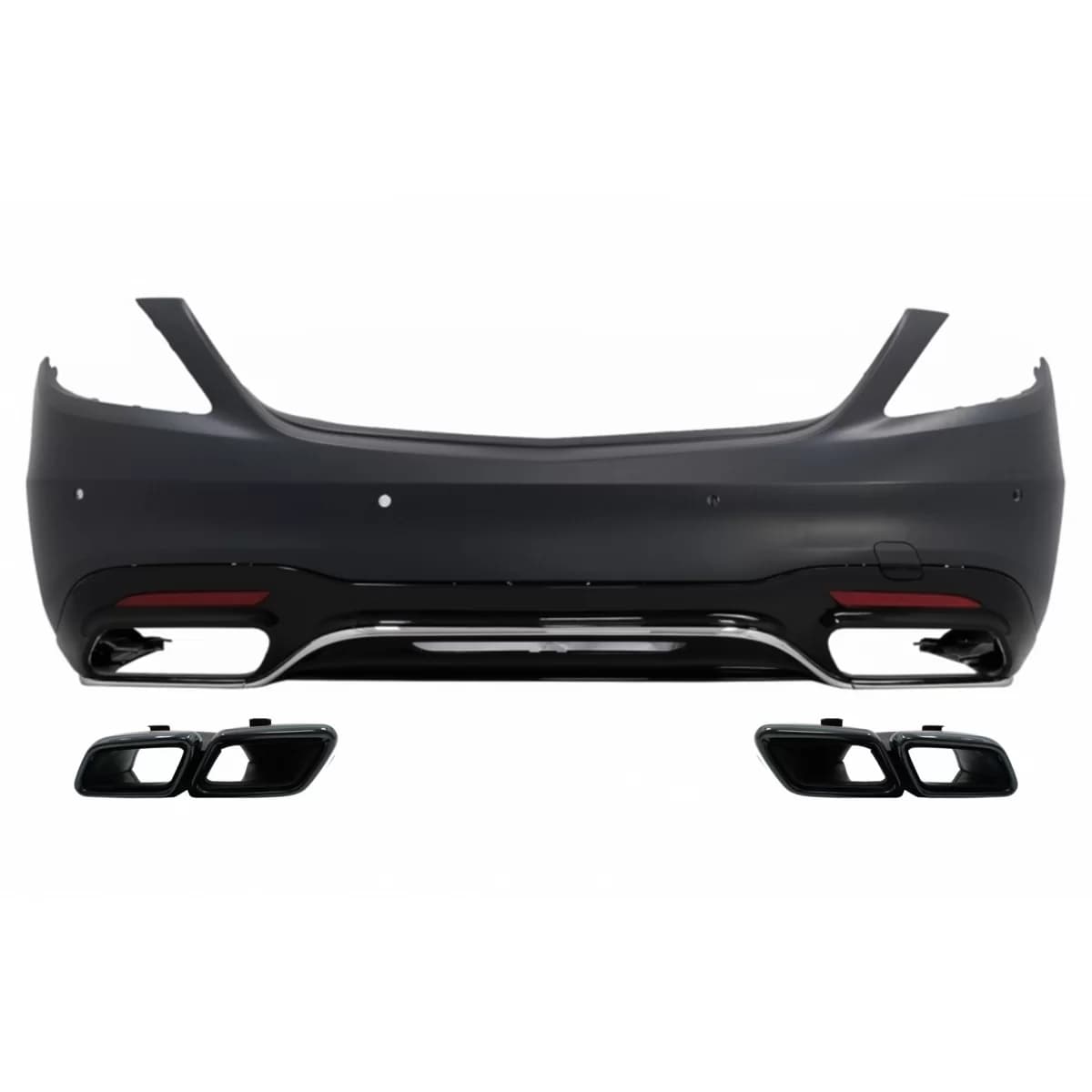 Rear Bumper with Diffuser and Exhaust Muffler Tips Black Emerald suitable for Mercedes S-Class W222 Facelift Sedan (07.2017-08.2020) S63 Design