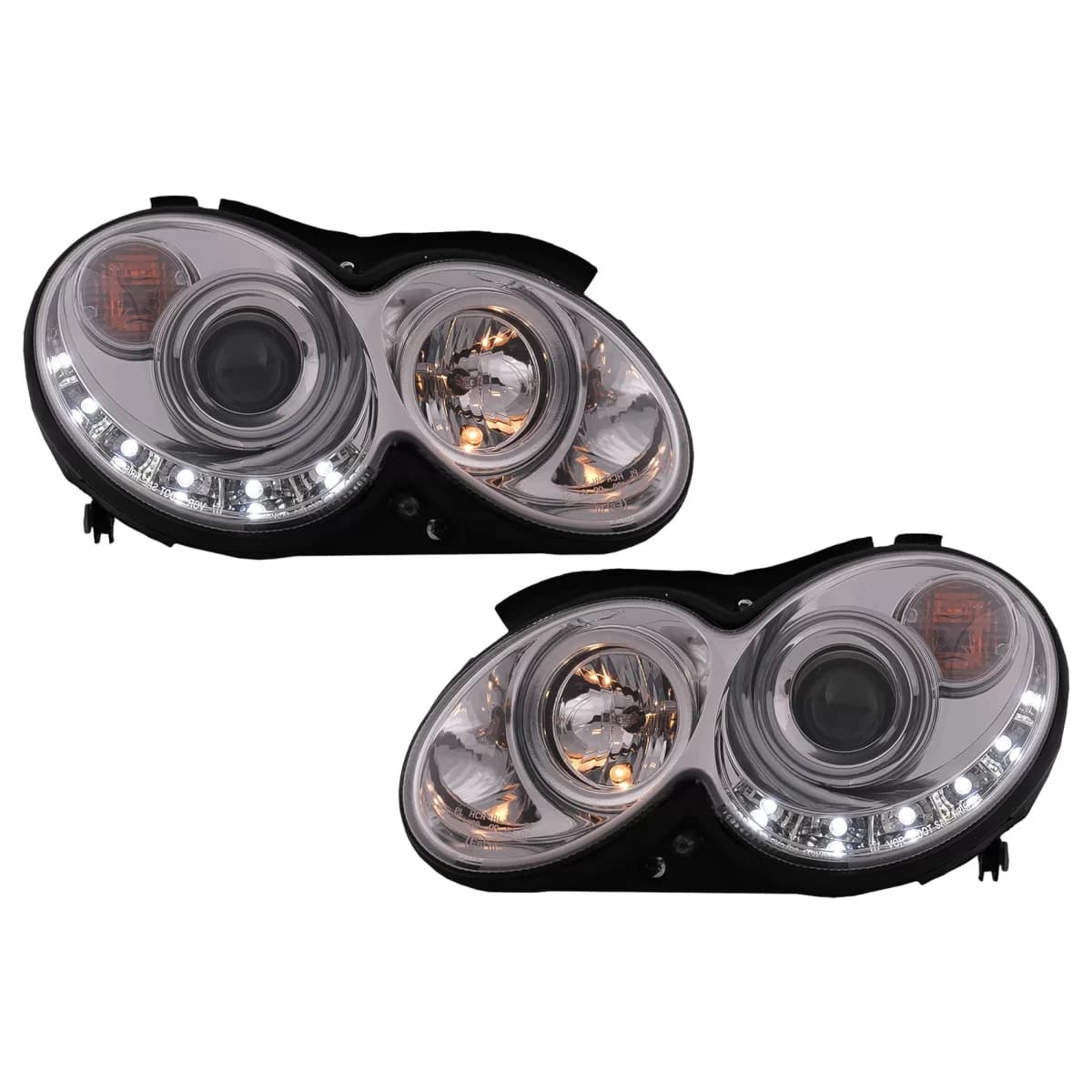 LED DRL Headlights suitable for Mercedes CLK W209 C209 Coupe A209 Cabrio (2003-2010) Chrome