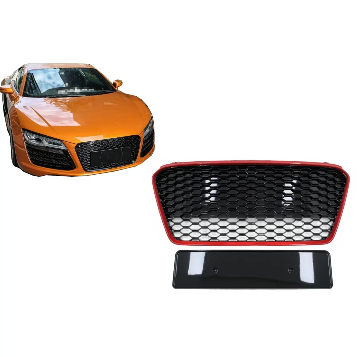 Front Grille suitable for Audi R8 42 1st Generation Facelift (2013-2015) RS Design Glossy Black Red
