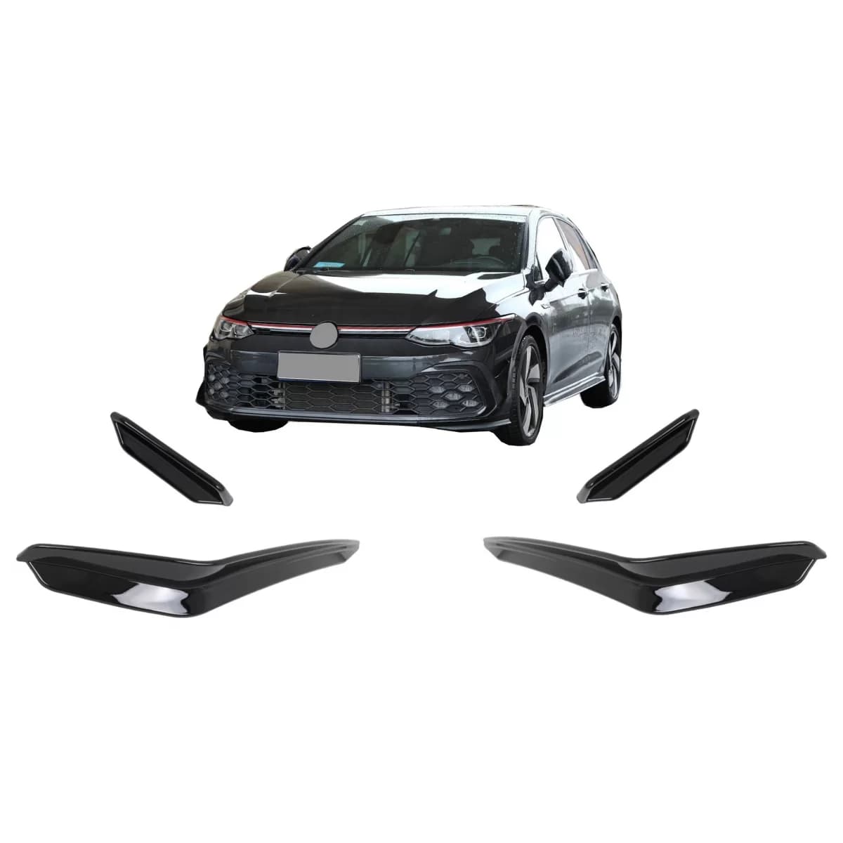 Front Bumper Side Fins Flaps suitable for VW Golf 8 Mk8 MQB GTI / R-Line (2020-Up) Piano Black