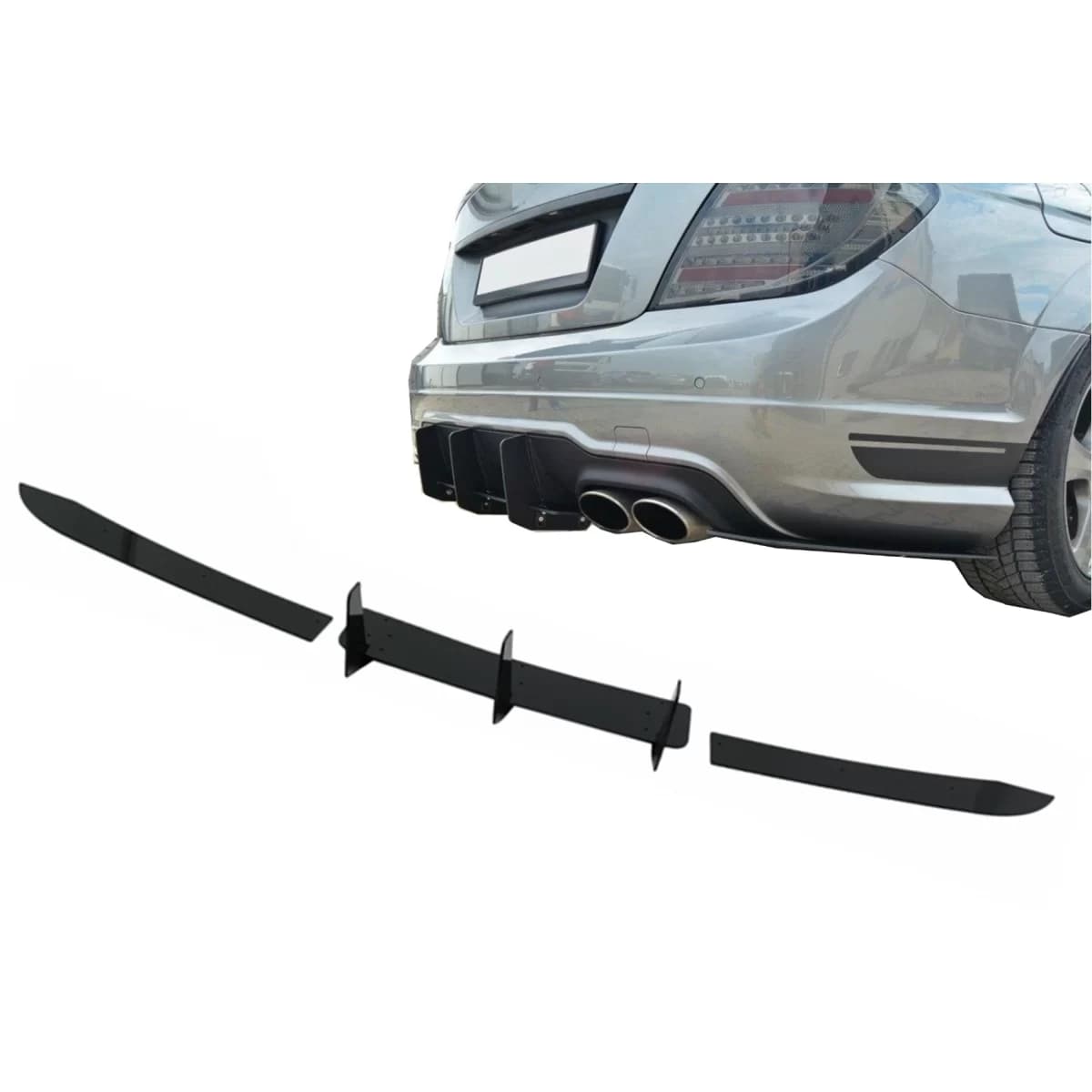 Rear Bumper Extension Diffuser suitable for Mercedes C-Class W204 C204 Limousine Coupe (2012-2014) Piano Black