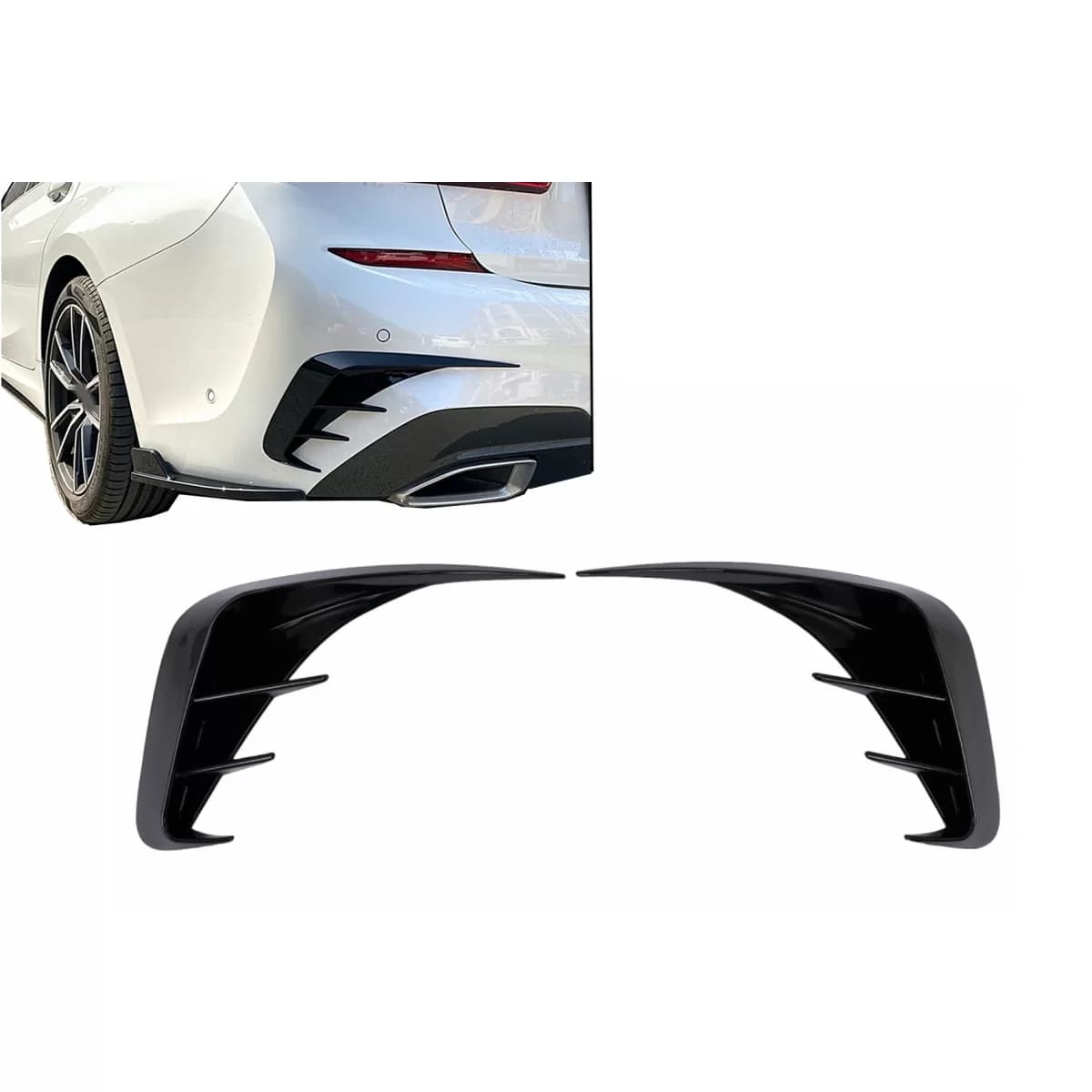 Rear Bumper Flaps Side Fins Flics suitable for BMW 3 Series G20 G21 G28 M-Sport (2018-up) Piano Black