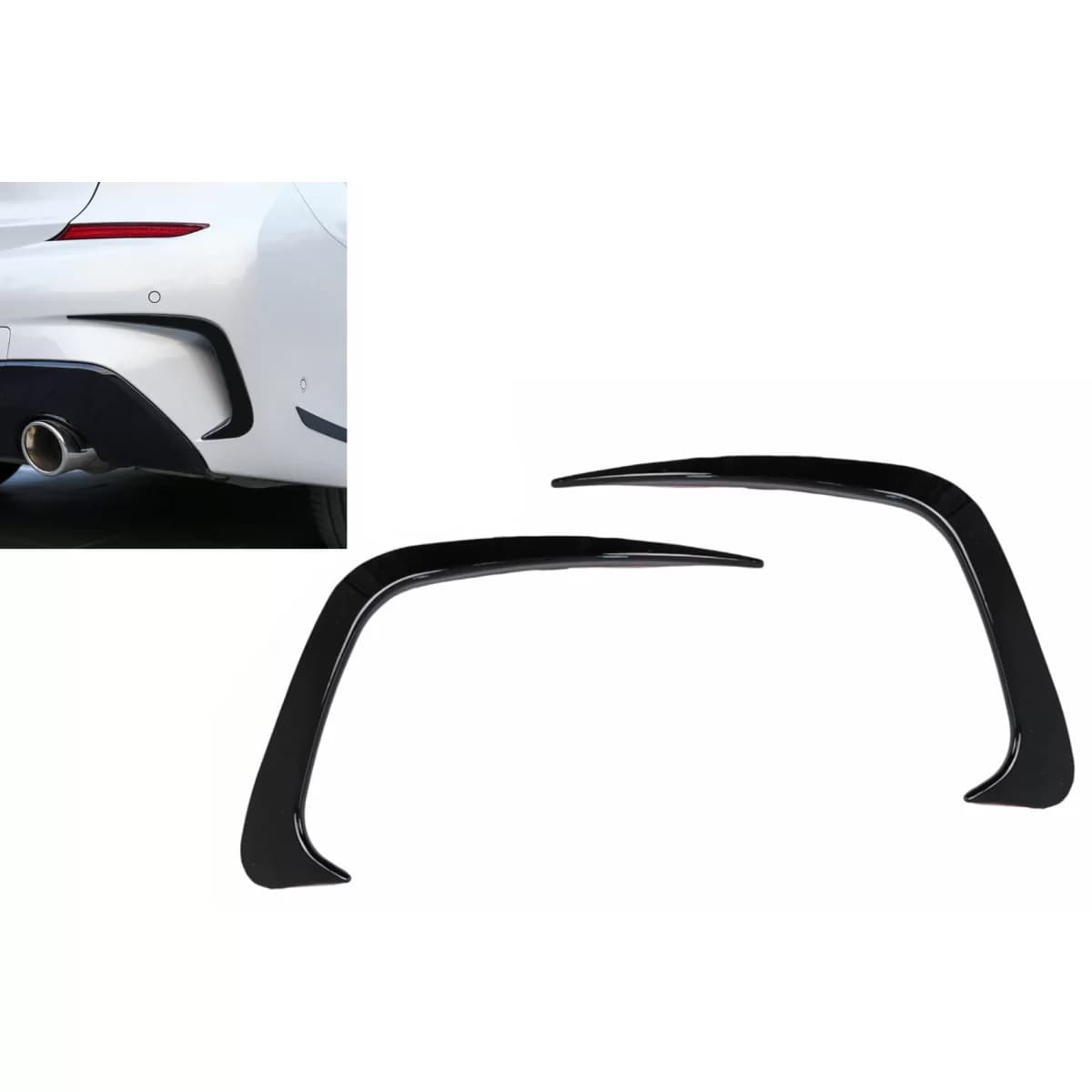 Rear Bumper Flaps Side Fins Flics suitable for BMW 3 Series G20 G21 G28 M-Sport (2018-up) Piano Black