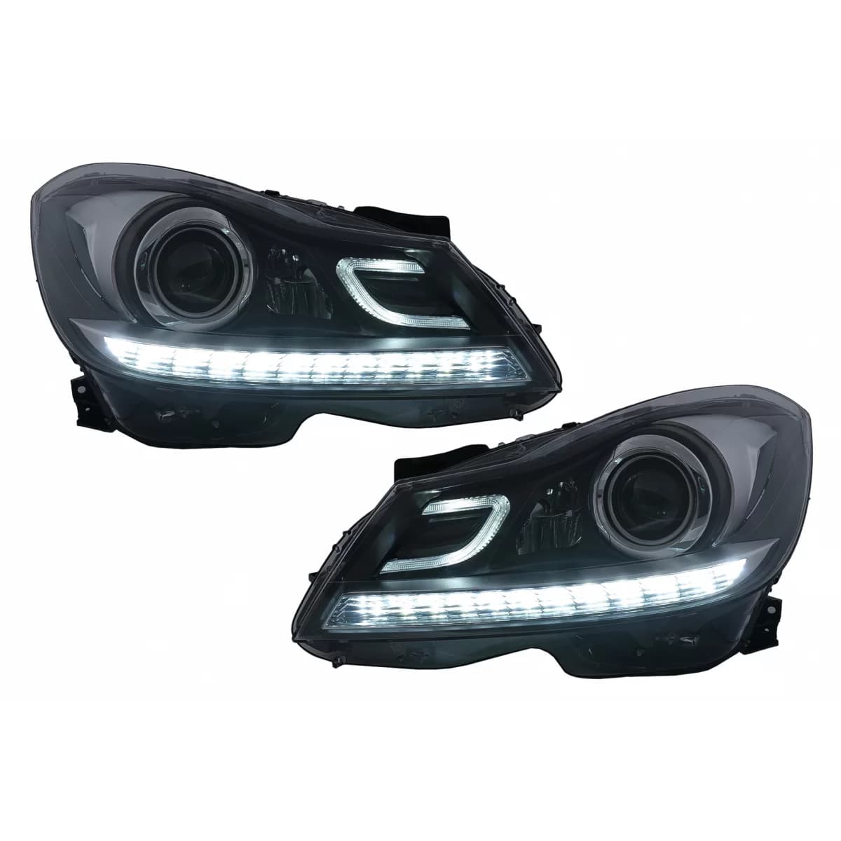 LED DRL Headlights suitable for Mercedes C-Class W204 S204 (2011-2014) with Dynamic Sequential Turning Light