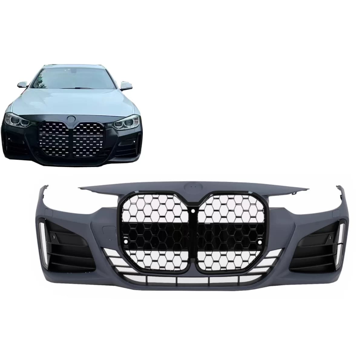 Front Bumper suitable for BMW 3 Series F30 F31 Non LCI & LCI (2011-2018) Conversion to G80 M3 Design Black Grille