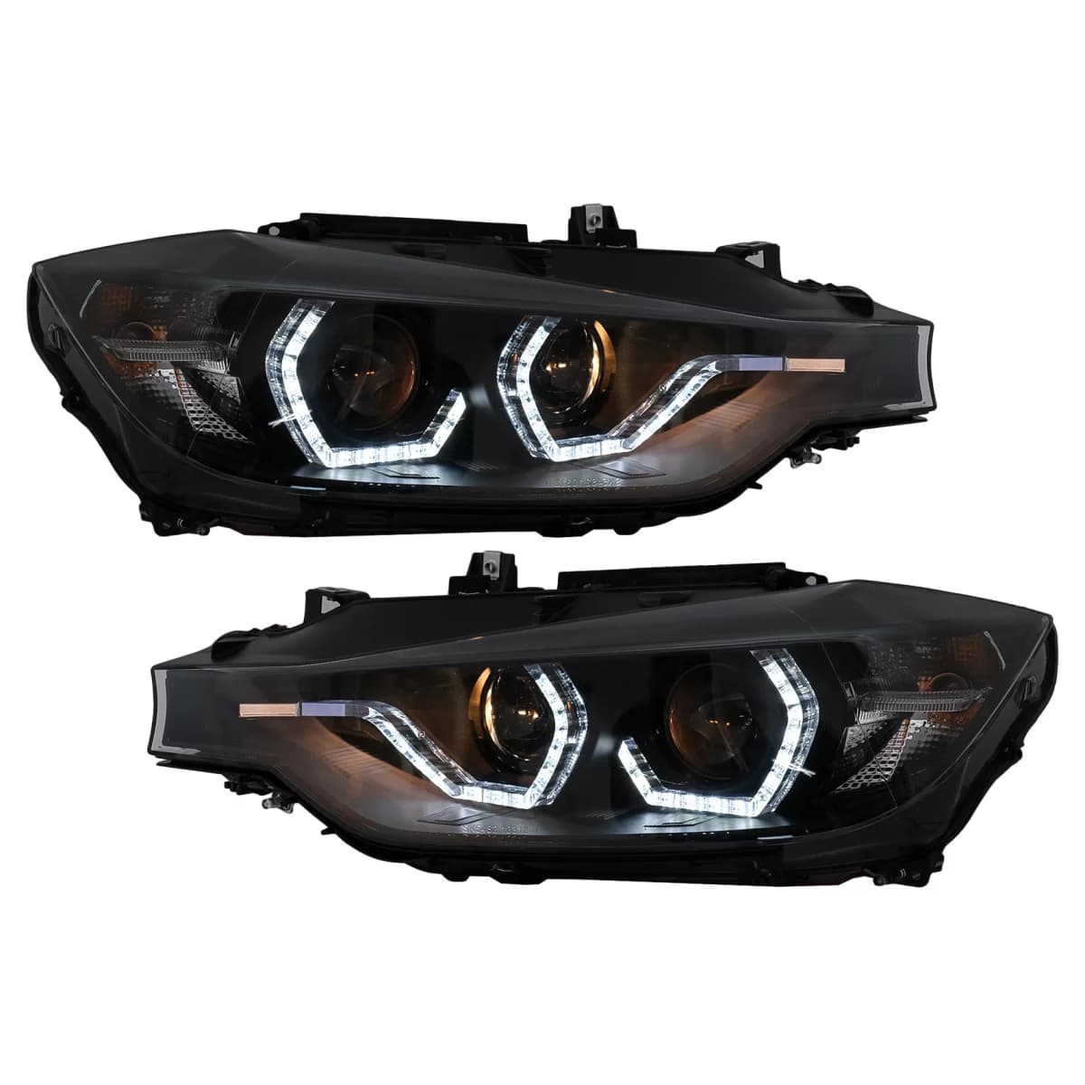LED DRL Angel Eyes Headlights suitable for BMW 3 Series F30 F31 LCI Sedan Touring (2015-2019) Black