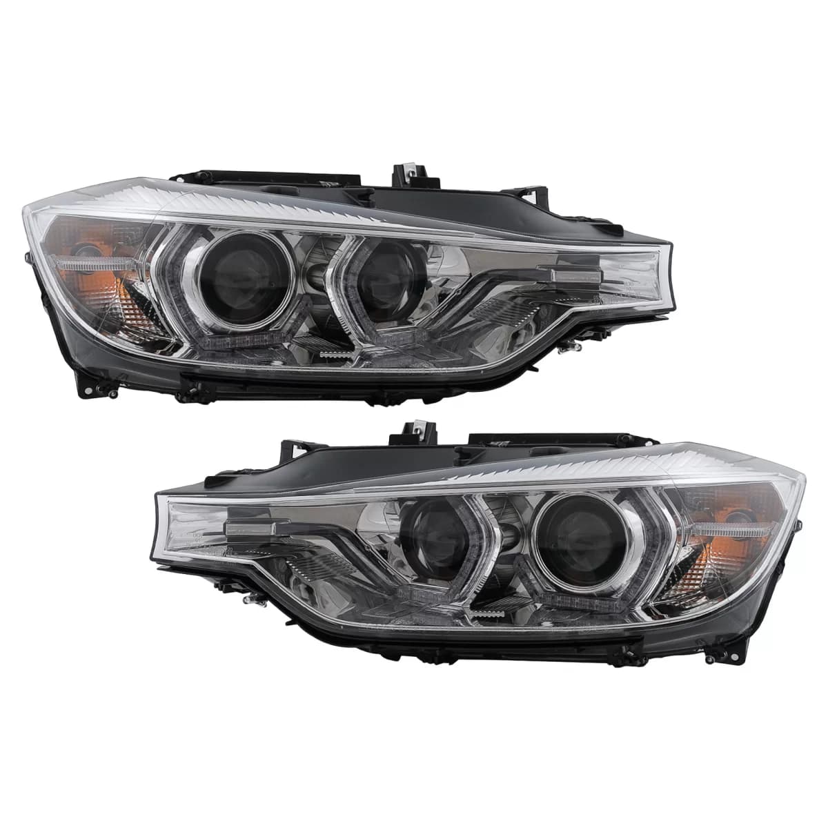 LED DRL Angel Eyes Headlights suitable for BMW 3 Series F30 F31 LCI Sedan Touring (2015-2019) Chrome