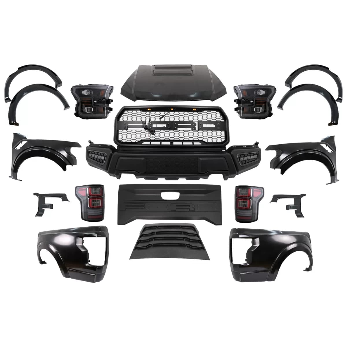 Complete Facelift Conversion Body Kit Assembly suitable for Ford Ranger (2015-2021) to 2017 F150 Raptor