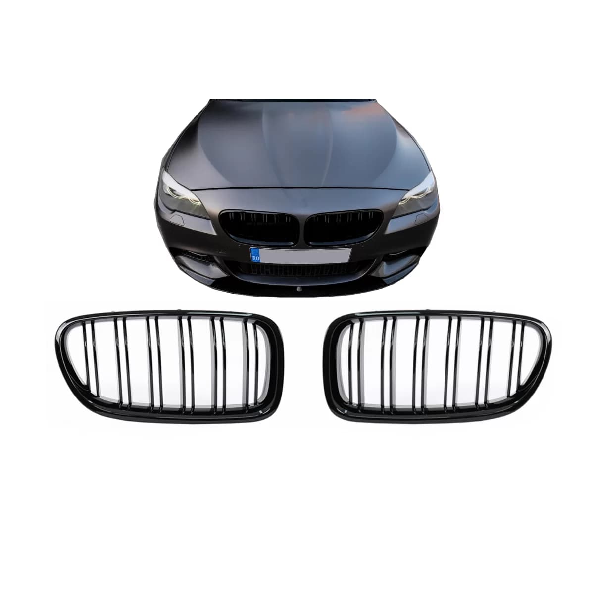Central Grilles suitable for BMW 5 Series F10 F11 (2010-2017) Double Stripe M Design Glossy Black