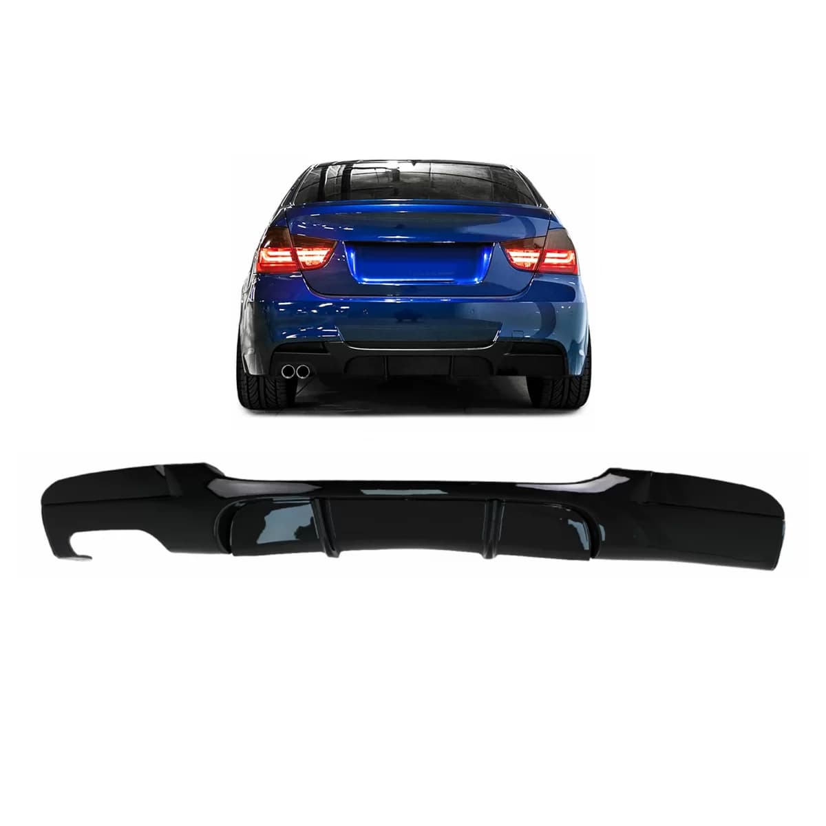 Rear Bumper Diffuser Left Double Outlet suitable for BMW 3 Series E90 E91 (2004-2012) M Design Piano Black