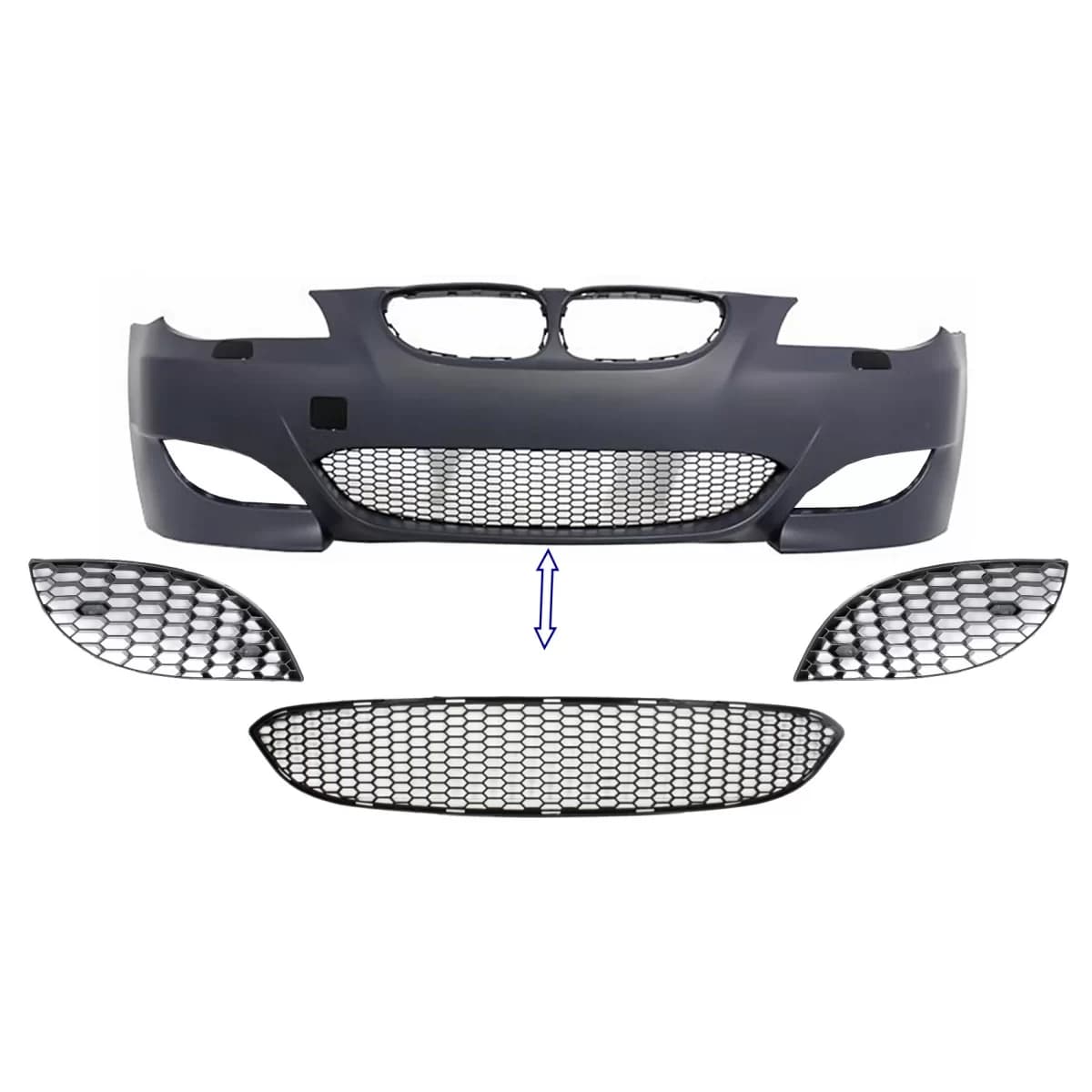 Pack Front Bumper Lower Central and Side Grille suitable for BMW 5 Series E60 E61 (2003-2010) M5 Design