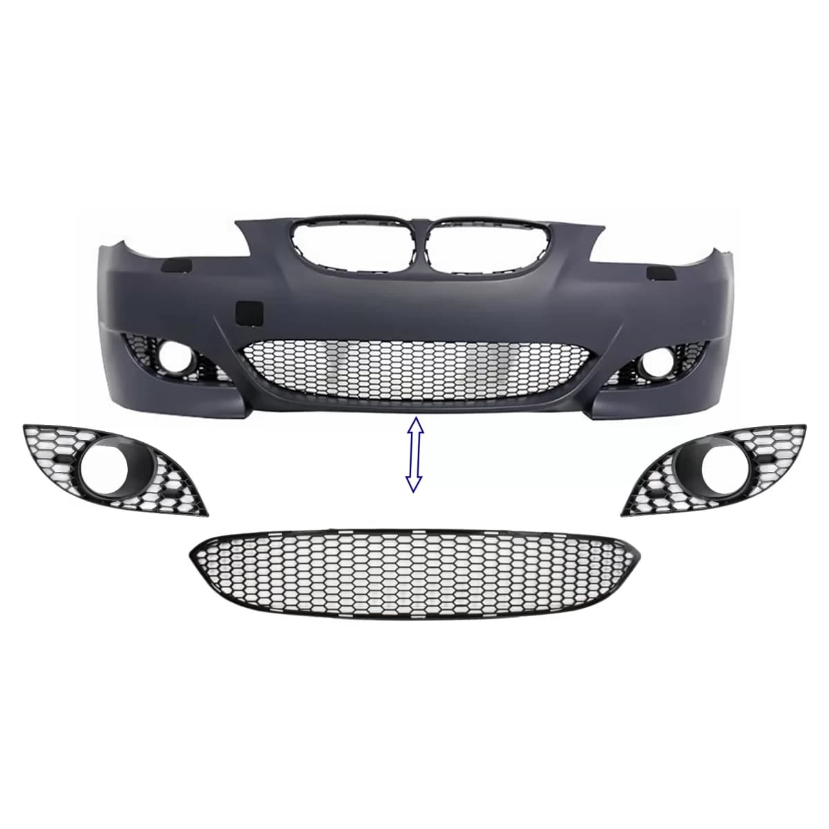 Pack Front Bumper Lower Central and Side Grille suitable for BMW 5 Series E60 E61 (2003-2010) M5 Design
