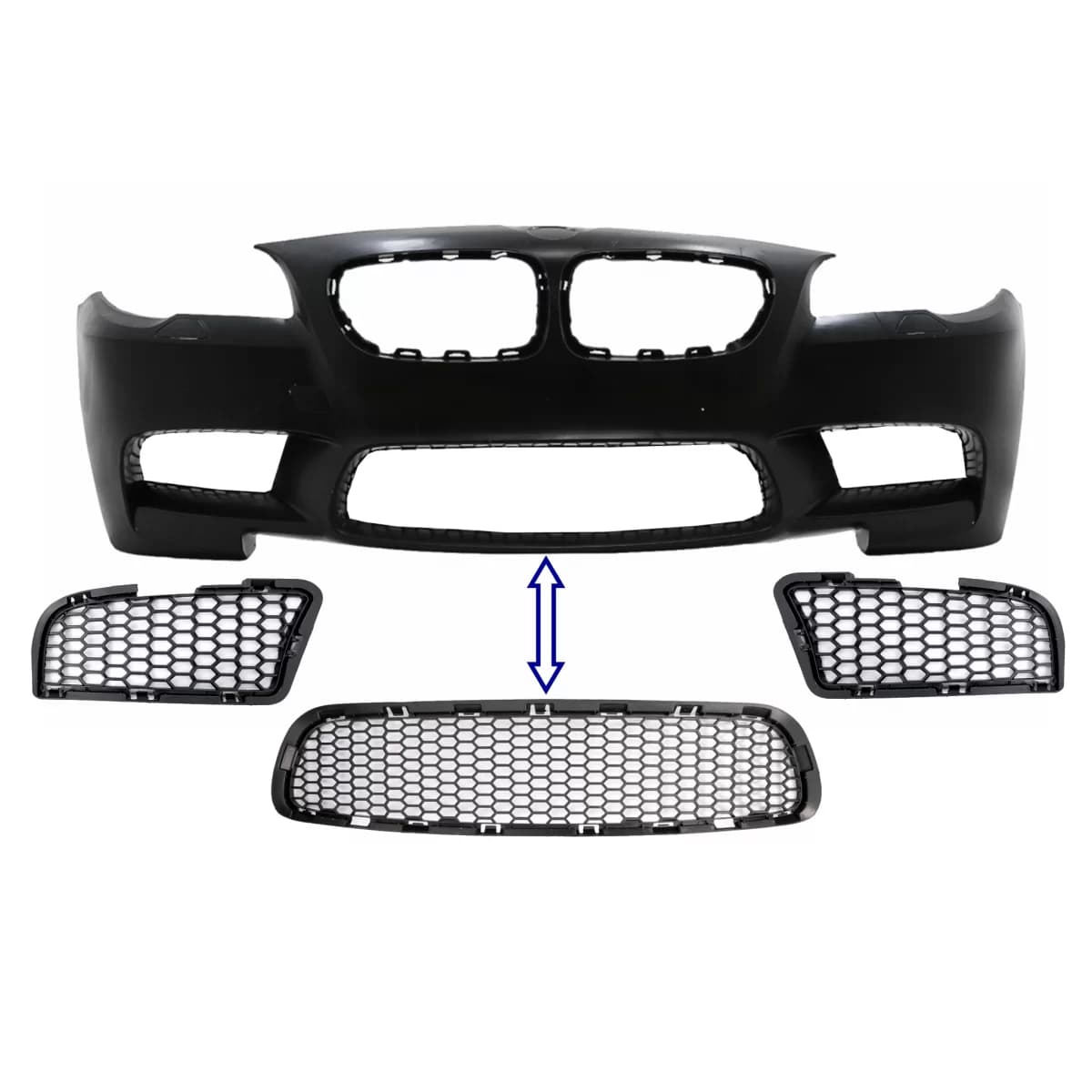 Pack Front Bumper Lower Central and Side Grille suitable for BMW 5 Series F10 F11 (2009-2017) only for M5 Bumper