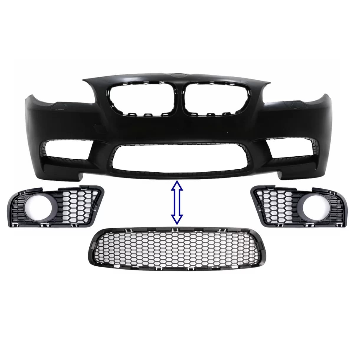Pack Front Bumper Lower Central and Side Grille suitable for BMW 5 Series F10 F11 (2009-2014) only for M5 Bumper