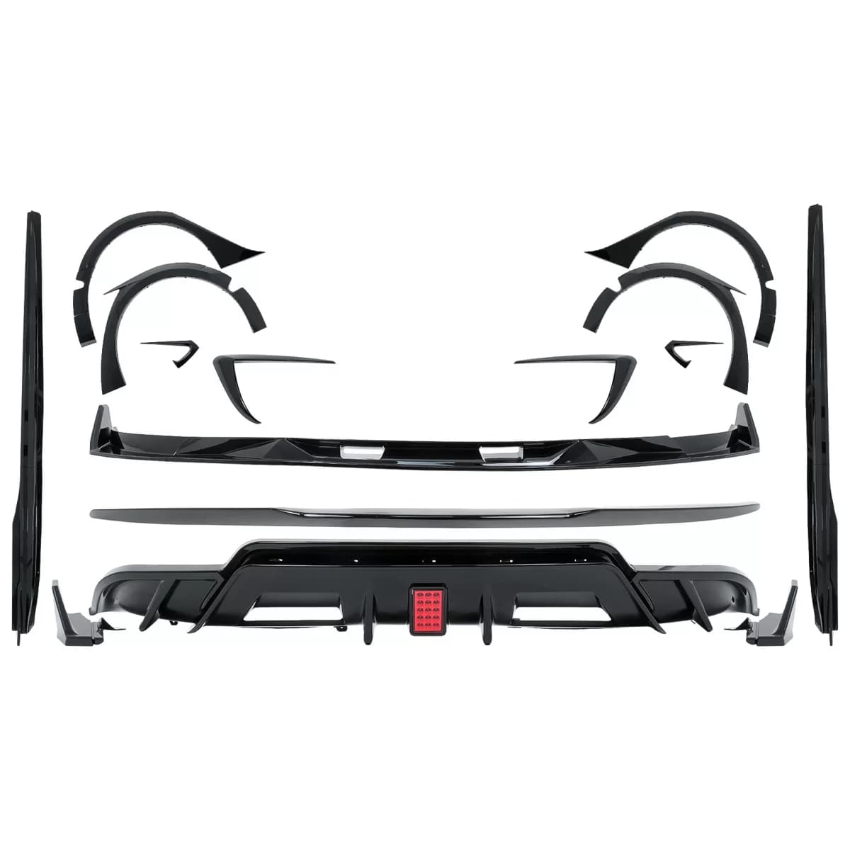 Aero Body Kit Extension suitable for Tesla Model 3 (2017-2022) Bumper Lip Air Diffuser and Wheel Arches Piano Black