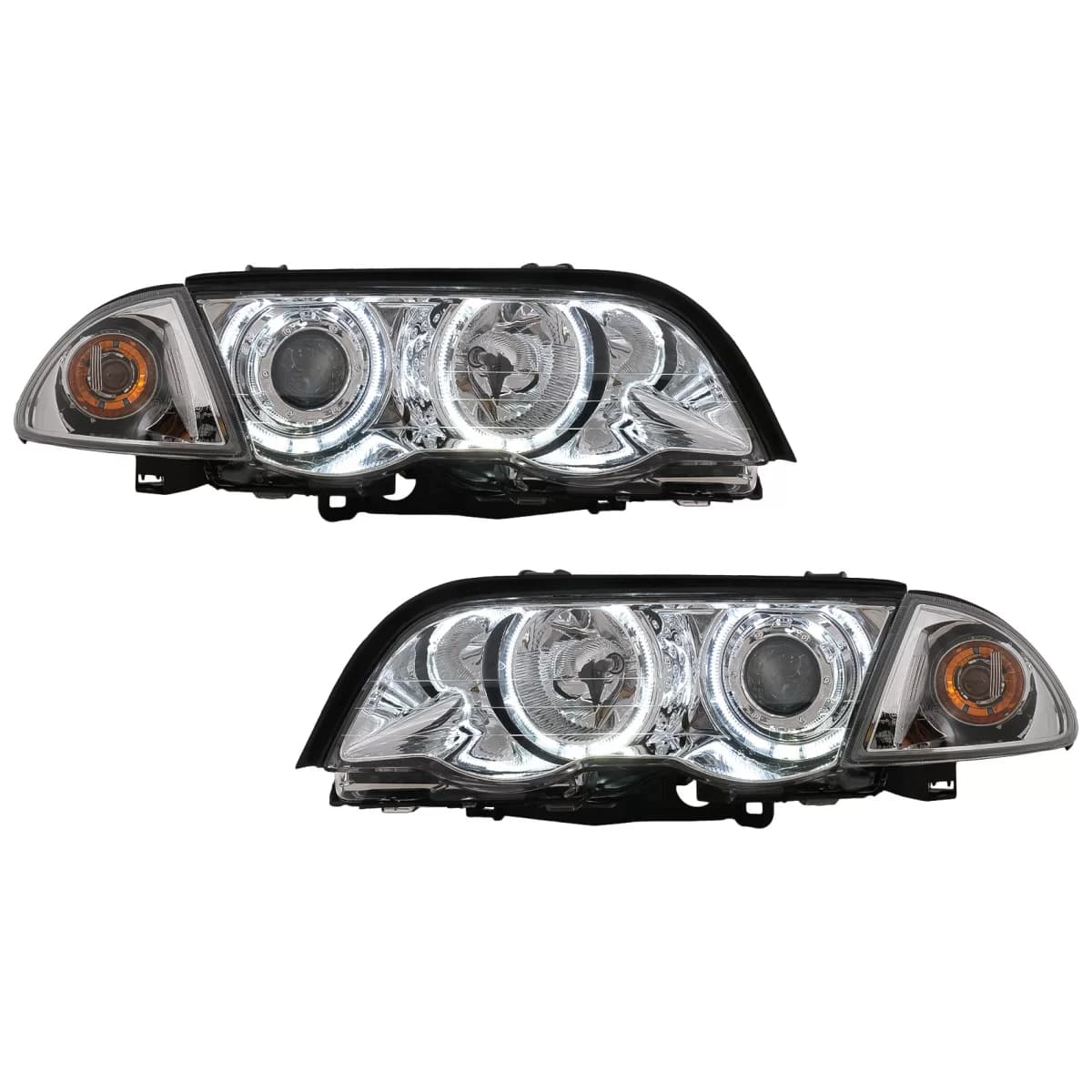 Angel Eyes Headlights suitable for BMW 3 Series E46 Limousine Touring (05.1998-08.2001) Chrome
