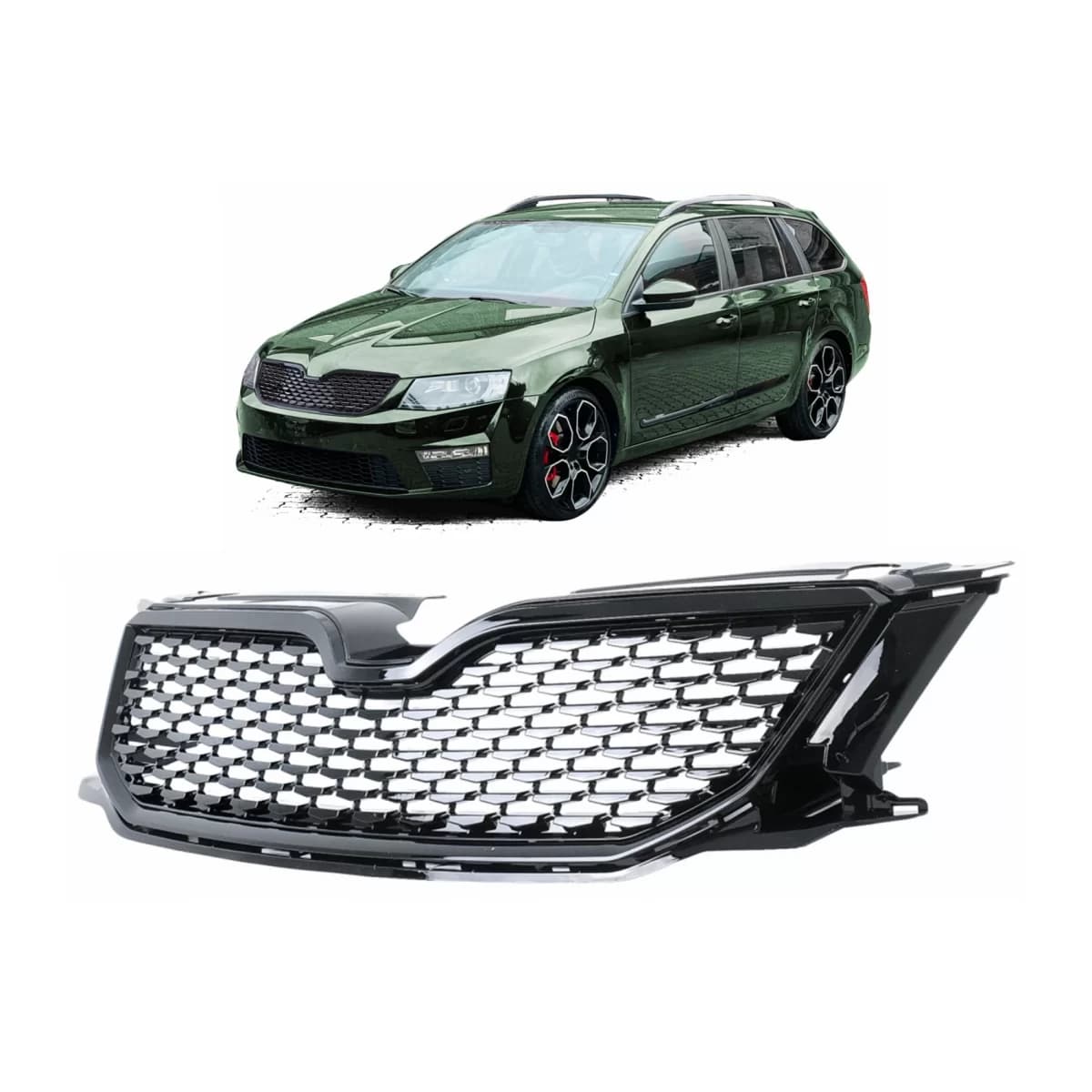 Front Grille suitable for Skoda Octavia III 5E Sedan Wagon (2012-2017) Piano Black