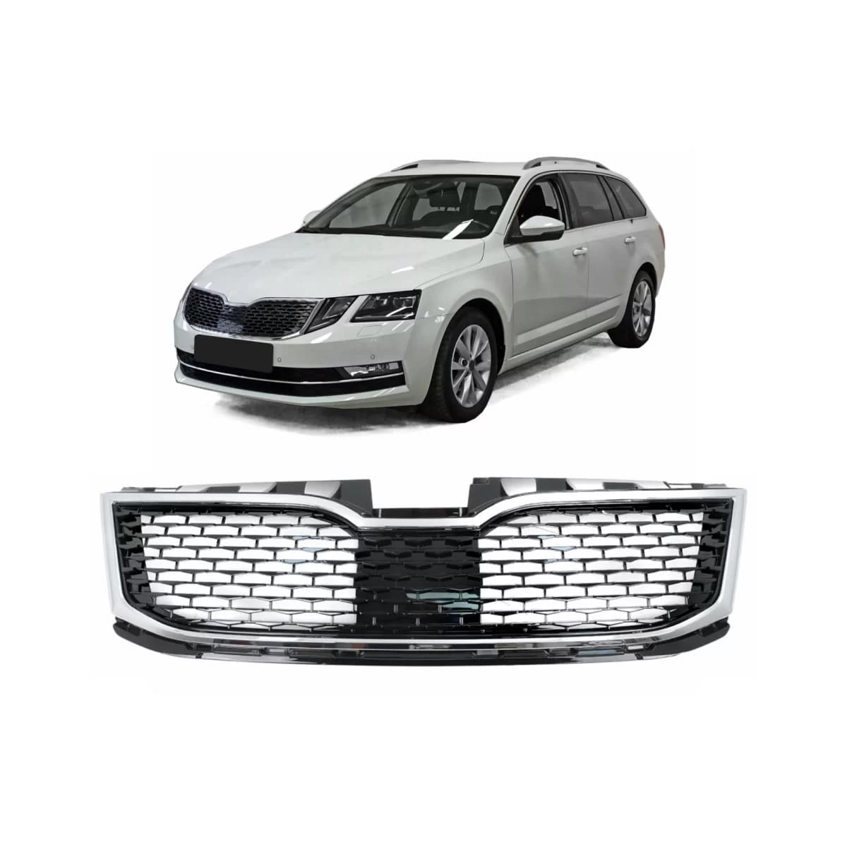 Front Grille suitable for Skoda Octavia III 5E Facelift Sedan Wagon (2017-2020) Black/ Chrome