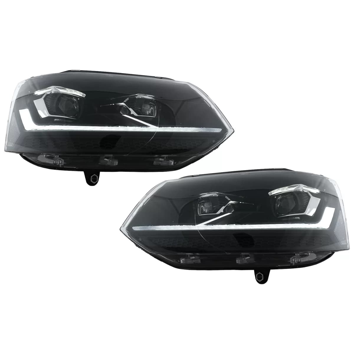 Full LED DRL Headlights suitable for VW Transporter Caravelle Multivan T5.1 Facelift (2010-2015) Black