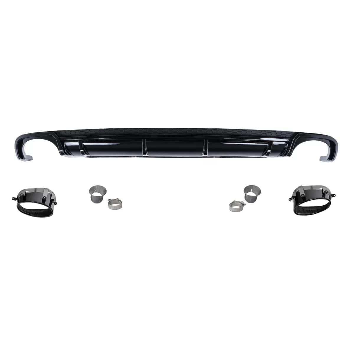 Rear Bumper Valance Diffuser Exhaust Tips suitable for Audi A4 B9 8W (2016-2018) Sedan Avant RS4 Design Black