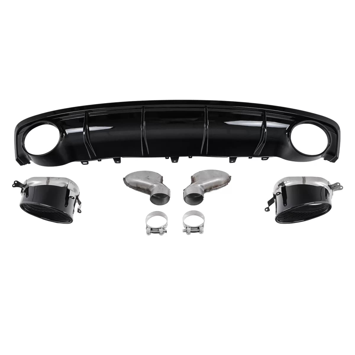 Rear Bumper Valance Diffuser with Exhaust Tips suitable for Audi A7 4G Facelift (2015-2017) only for S7 S-Line RS7 Design Black