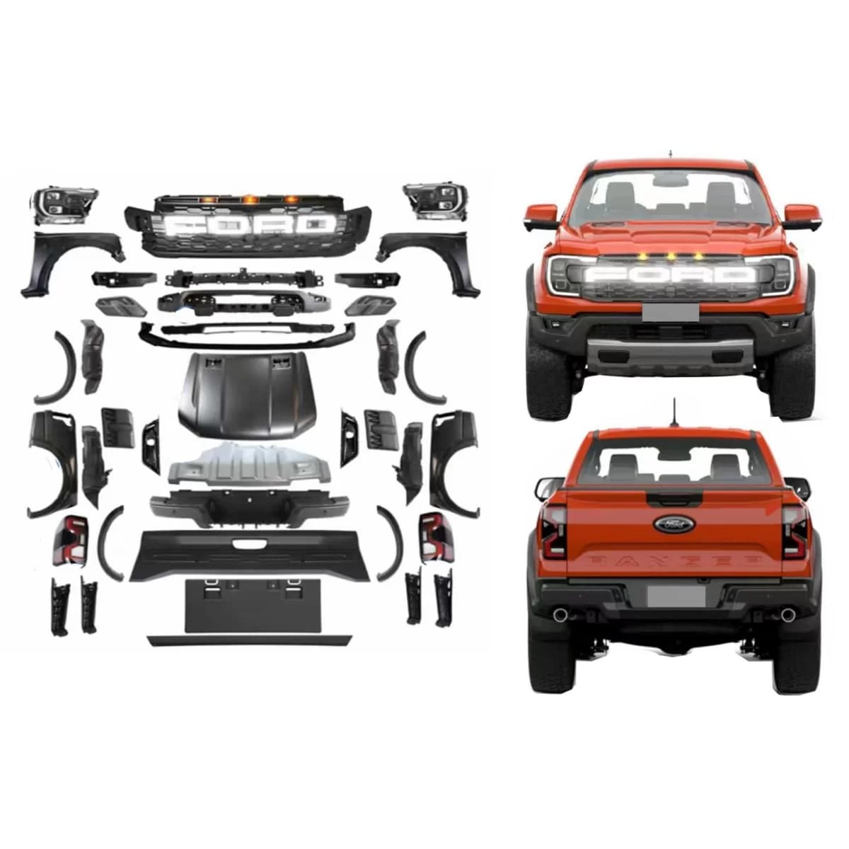 Complete Facelift Conversion Body Kit suitable for Ford Ranger (2015-2021) to 2022 Ranger Raptor