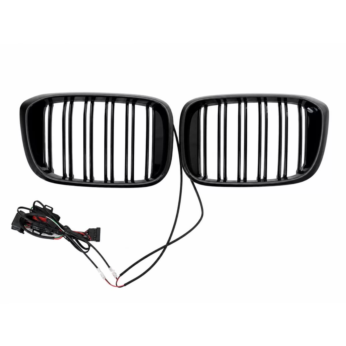 Central Kidney Grilles With LED suitable for BMW X3 G01 (11.2017-2020) X4 G02 (02.2018-2020) Double Stripe Piano Black