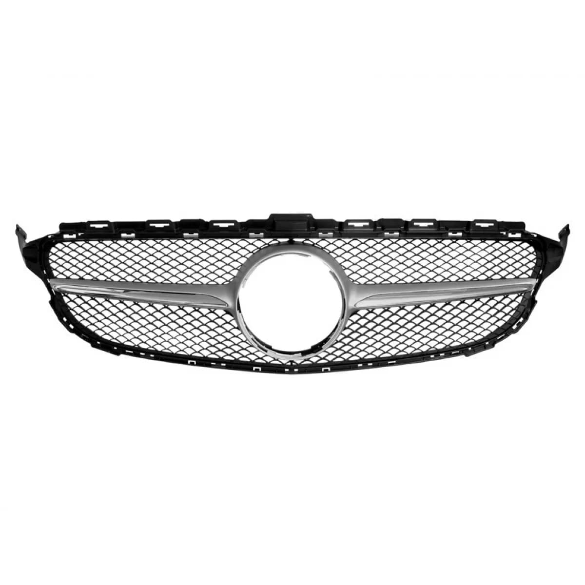 Chrome/gray grille type C63 suitable for Mercedes C-Class W205 sedan, S205 wagon, C205 coupe 2014-2018 without camera opening