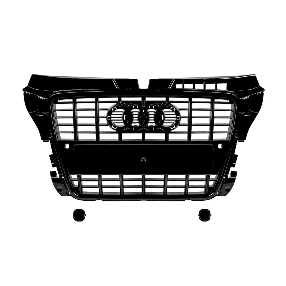 Black lacquer grille type S3 suitable for Audi A3 2008-2011 for the model equipped with standard front bumper, with emblem base, with parking sensor openings