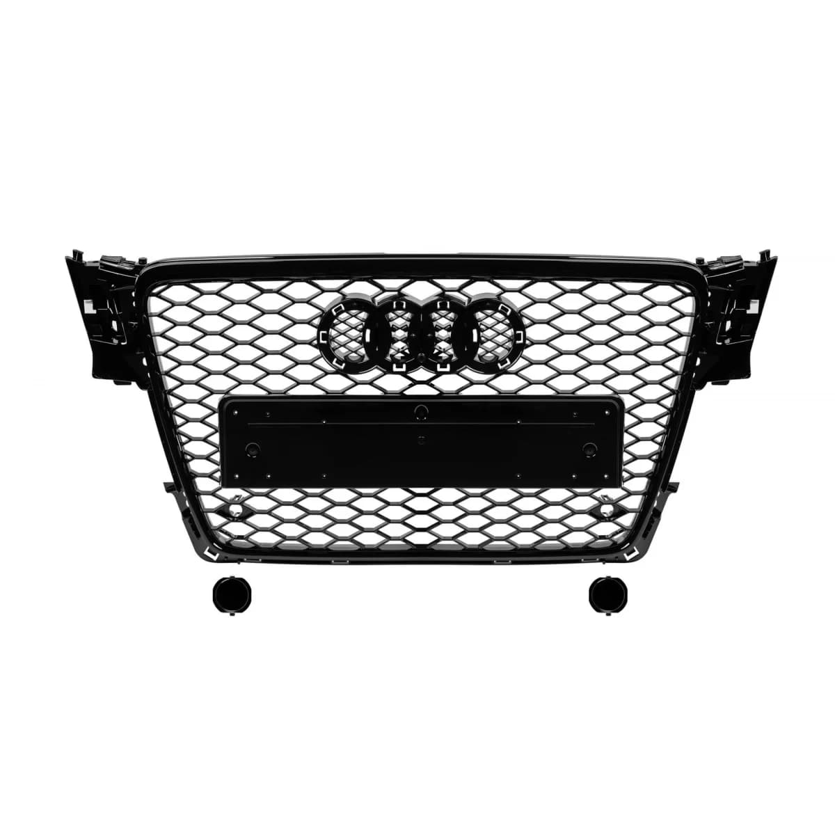 Black lacquer RS4 type grille suitable for Audi A4 2007-2011 for models equipped with standard front bumper, with emblem base, with parking sensor openings
