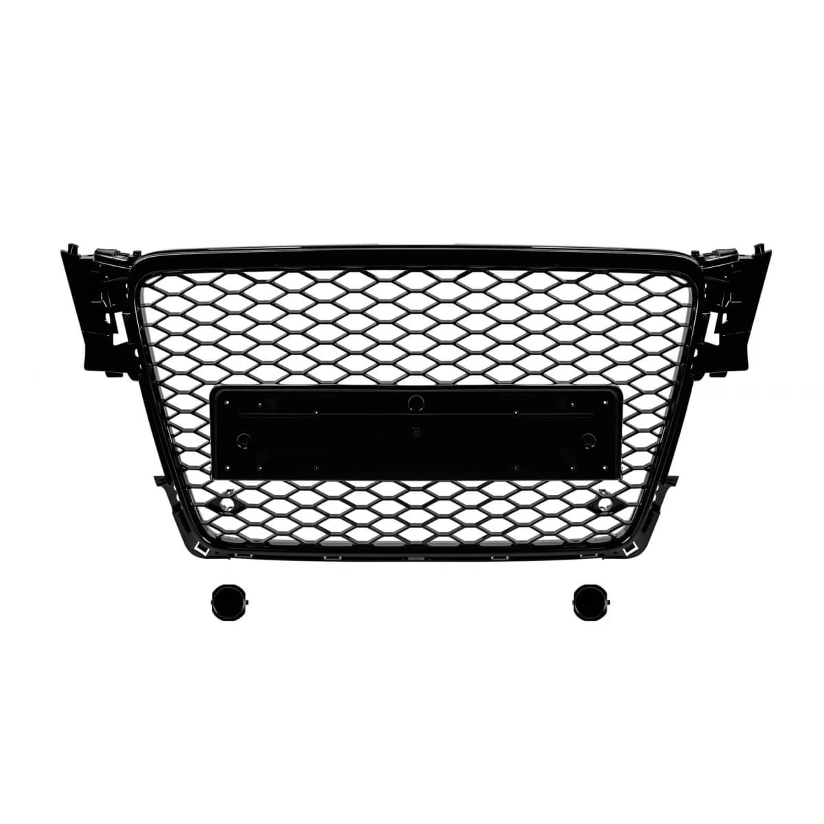 Black lacquer RS4 type grille suitable for Audi A4 2007-2011 for the model equipped with standard front bumper, without emblem base, with parking sensor openings