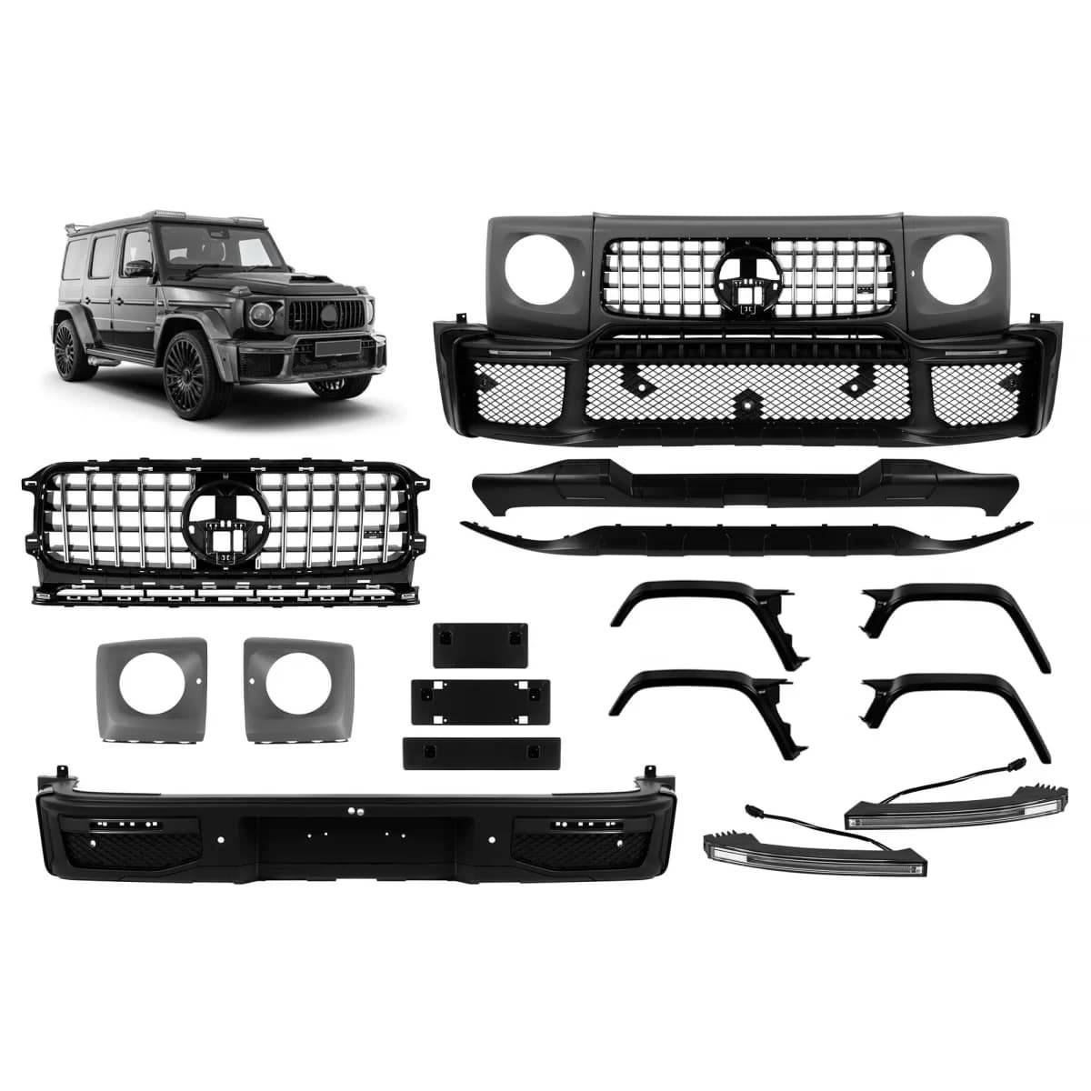 Tuning body kit type B design suitable for Mercedes G-class W465 after 2024 with chrome elements