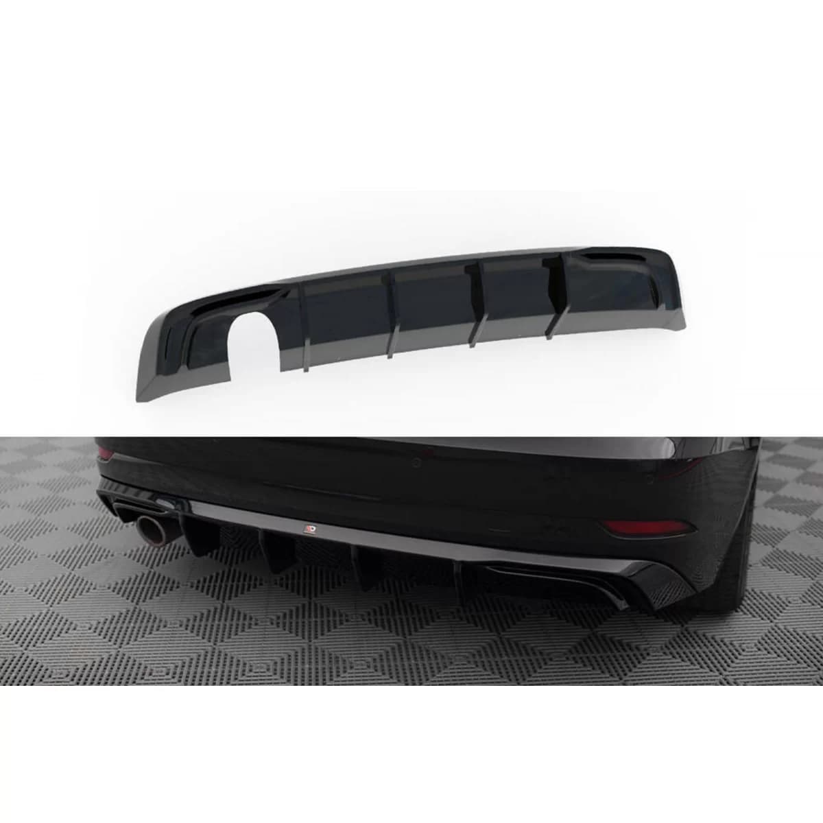 Maxton Design diffuser suitable for rear bumper of Audi A3 Sportback 8V 2016-2020, with single exhaust, black lacquer