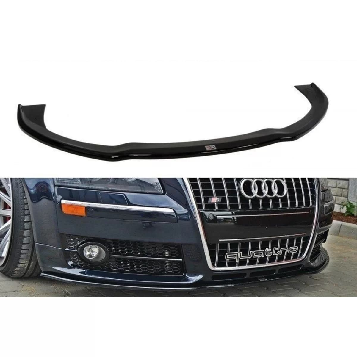 Maxton Design spoiler suitable for front S8 bumper on Audi A8 D3 2006-2010, black lacquer