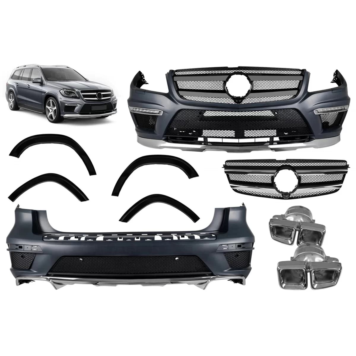 Tuning package type 63 suitable for Mercedes GL X166 2012-2015 with chrome tips