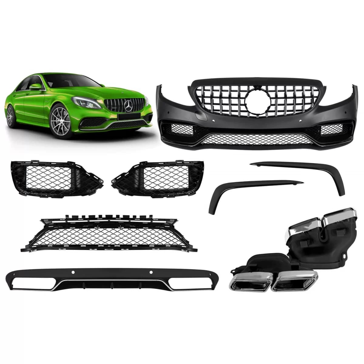 A Design package type C63 suitable for Mercedes C-Class W205 sedan, S205 estate 2013-2019 for the model with standard rear bumper
