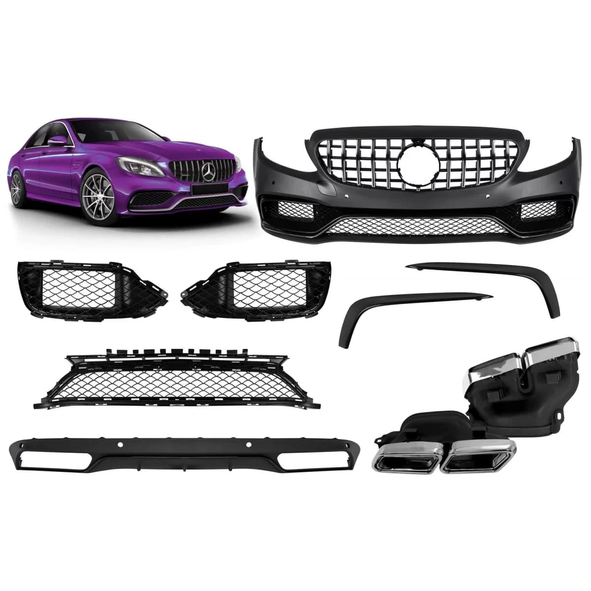 A Design package type C63 suitable for Mercedes C-Class W205 sedan, S205 estate 2013-2019 for the model with standard rear bumper