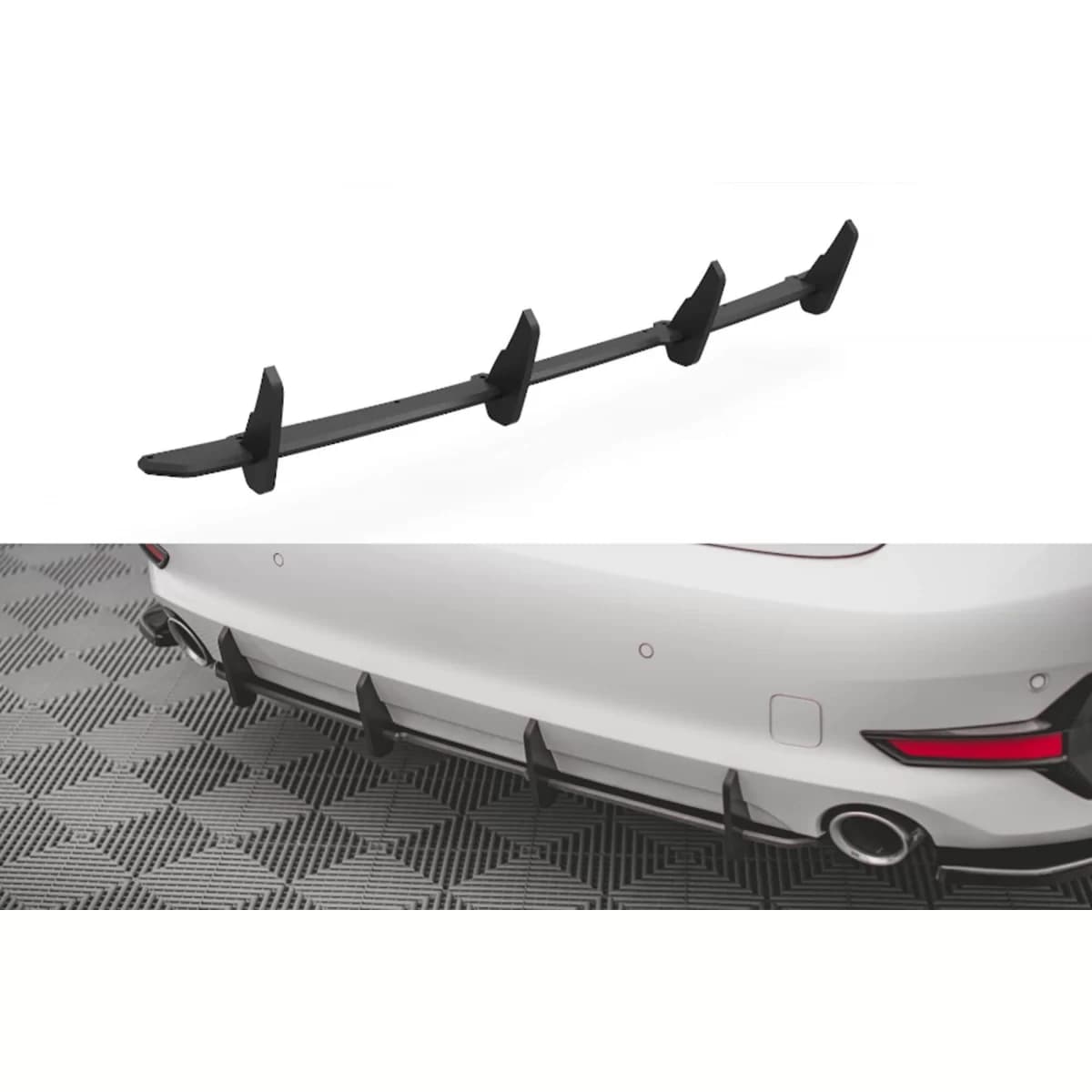 Maxton Design Street Pro type add-on for standard rear bumper suitable for BMW 3 Series G20 sedan, G21 touring after 2018, matte black