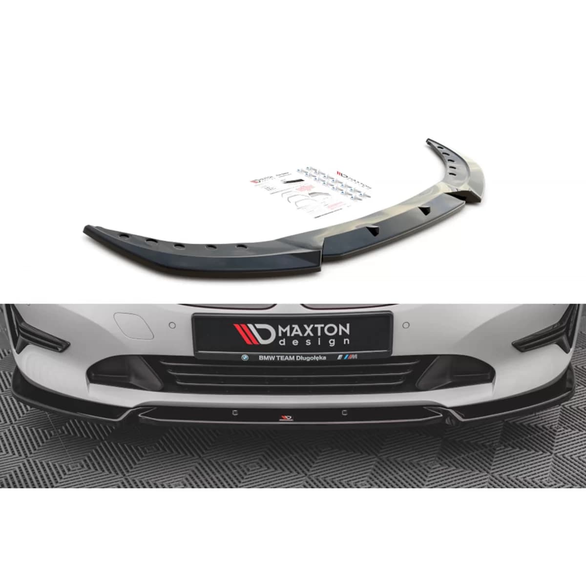 Maxton Design version 1 spoiler suitable for standard front bumper of BMW 3 Series G20 sedan, G21 touring after 2018, black lacquer